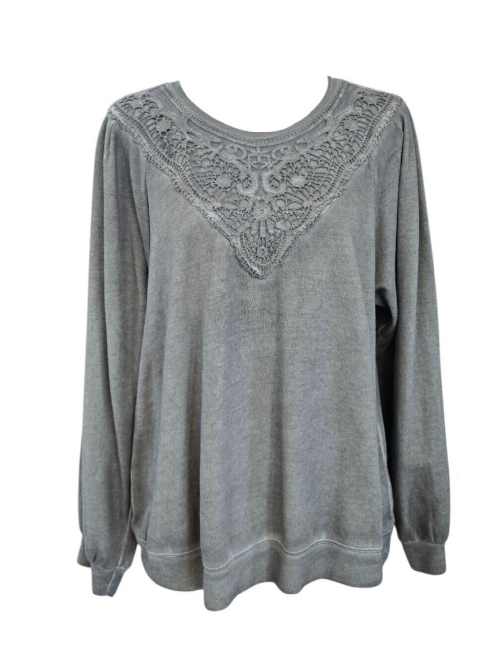 Democracy Dark Olive Green Long Sleeve Mineral Wash Knit Top L